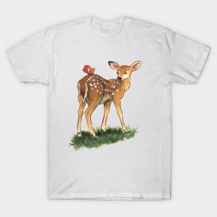 Deer with Butterfly Watercolour Design T-Shirt